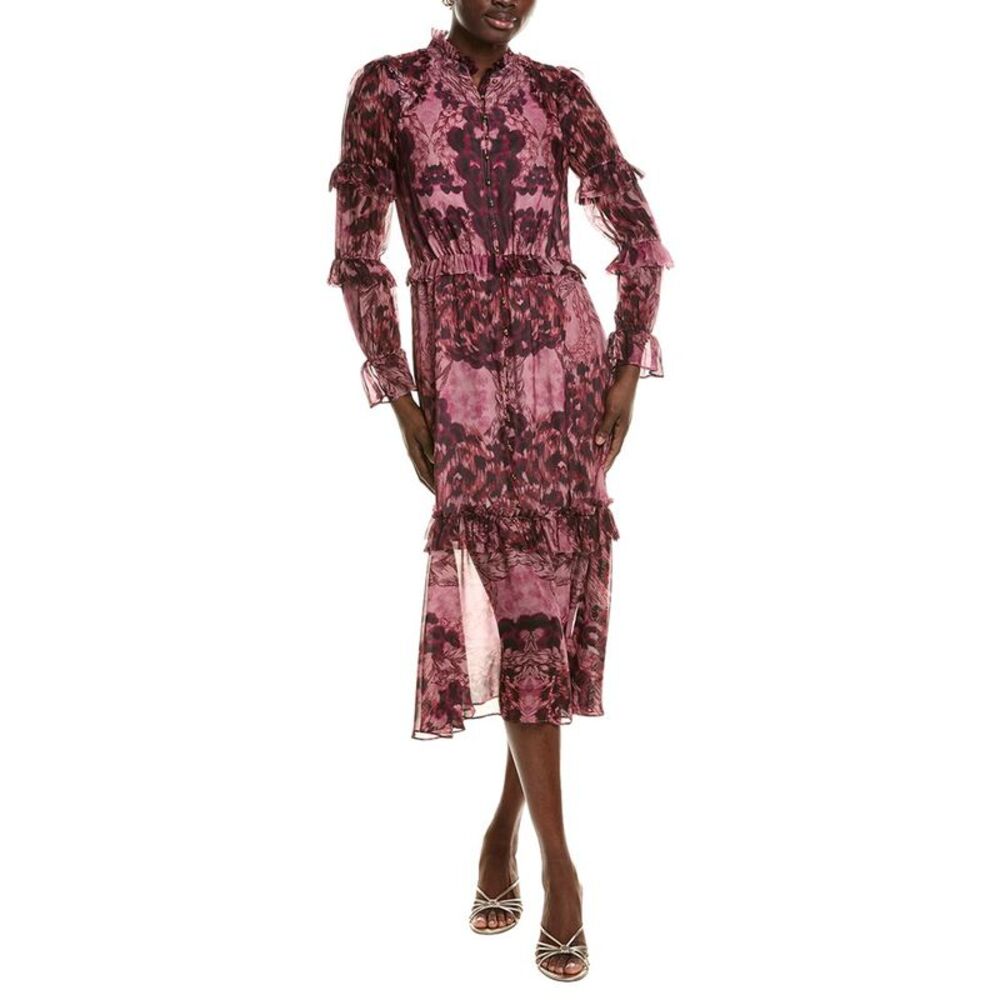 Marchesa Notte Womens  Silk-Blend Midi Dress, Pink